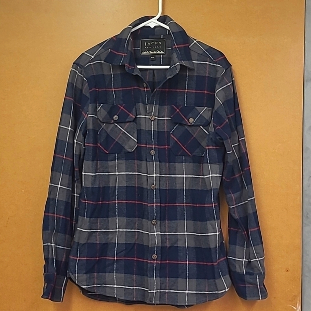 Jachs New York Size M Blue Grey Plaid Flannel Button Down Shirt